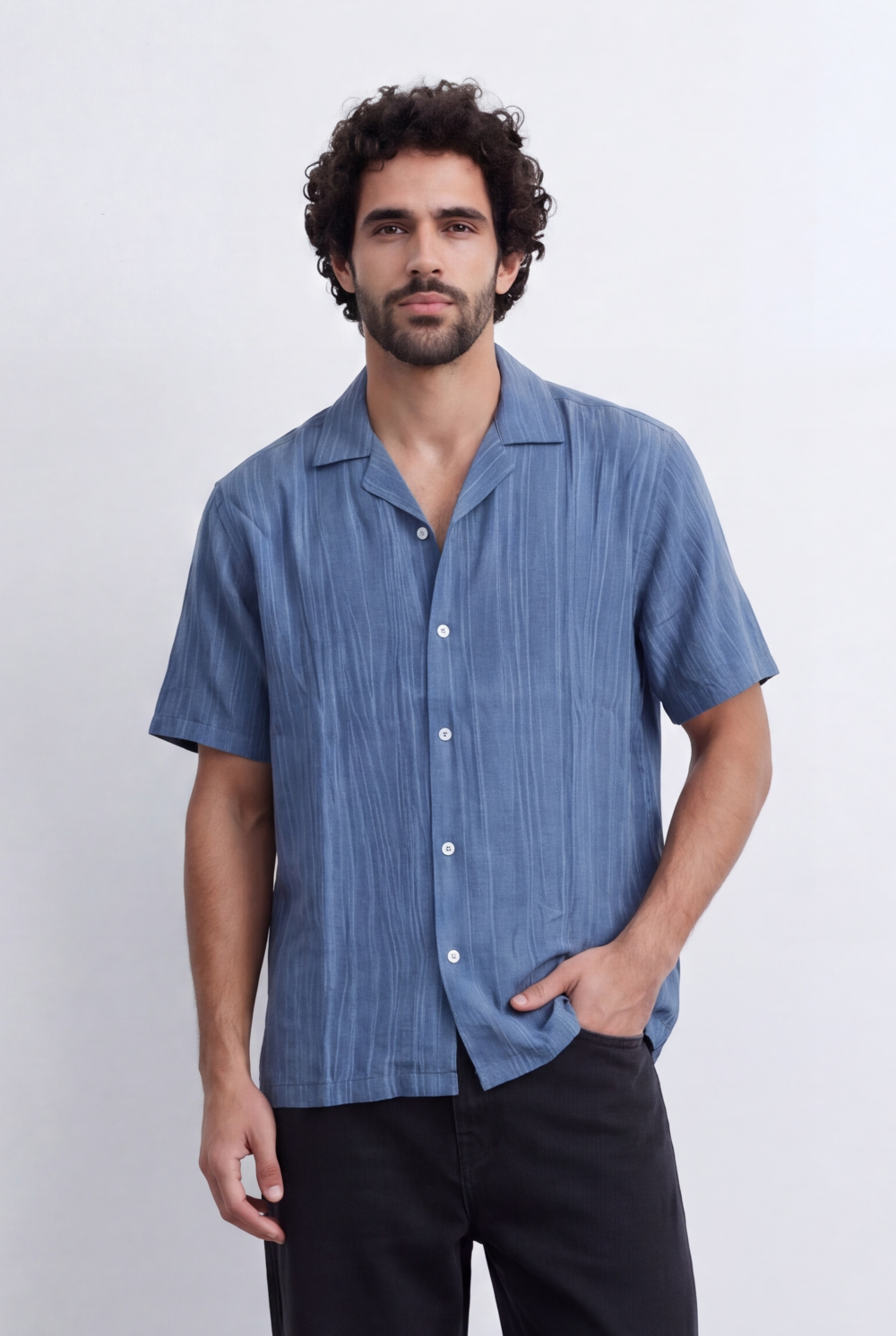 Men's Striped Cuban Collar Shirt Short Sleeve Button-Up Tomato Store Relaxed Casual Style
