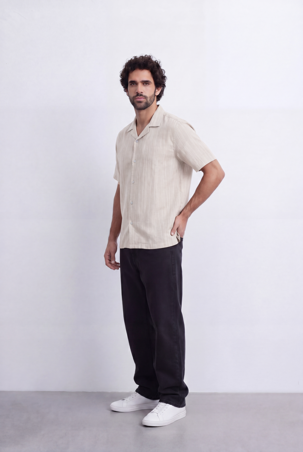Men's Striped Cuban Collar Shirt Short Sleeve Button-Up Tomato Store Relaxed Casual Style