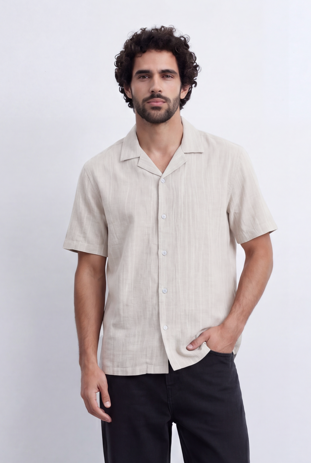 Men's Striped Cuban Collar Shirt Short Sleeve Button-Up Tomato Store Relaxed Casual Style