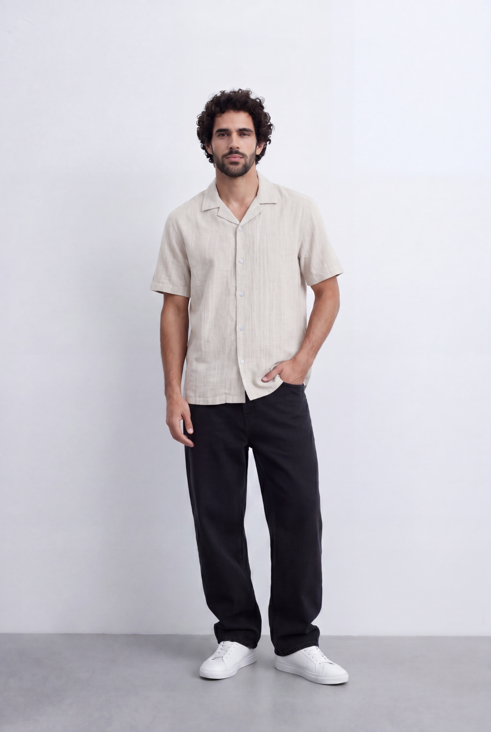 Men's Striped Cuban Collar Shirt Short Sleeve Button-Up Tomato Store Relaxed Casual Style