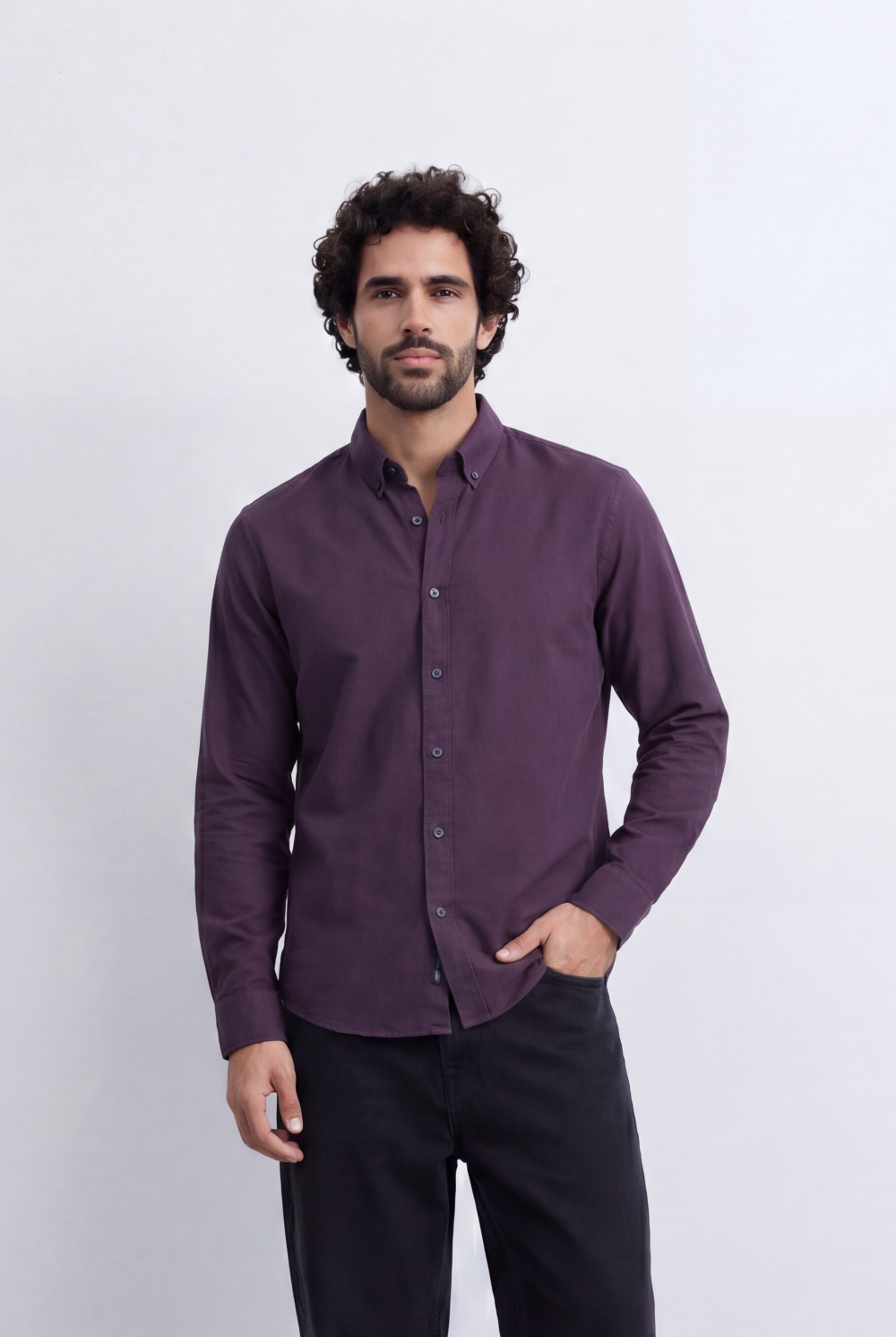Men's Slim Fit Long Sleeve Button-Down Shirt Minimal Tomato Store Clean Design Smart Everyday Essential