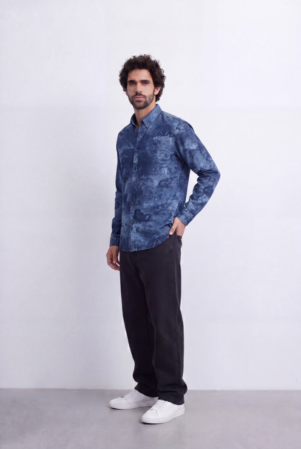 Men's Slim Fit Graffiti Denim Shirt | Tomato Store