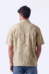 Men's Tomato Store Summer Blend Shirt Allover Script Embroidery Textured Woven Finish Box Short Sleeve Fit