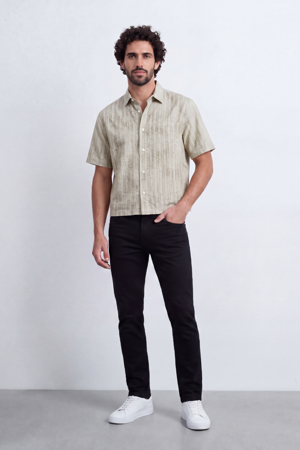 Men's Tomato Store Summer Satin-Look Resort Shirt Abstract Cloud Wash Pattern Open Collar Box Fit