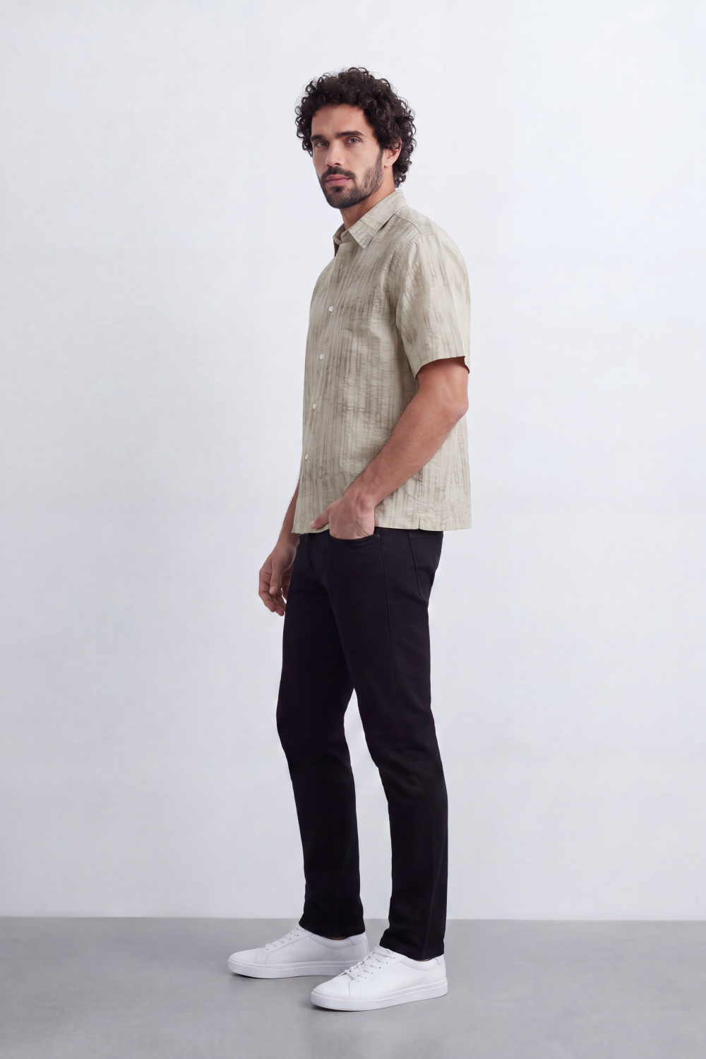 Men's Tomato Store Summer Satin-Look Resort Shirt Abstract Cloud Wash Pattern Open Collar Box Fit