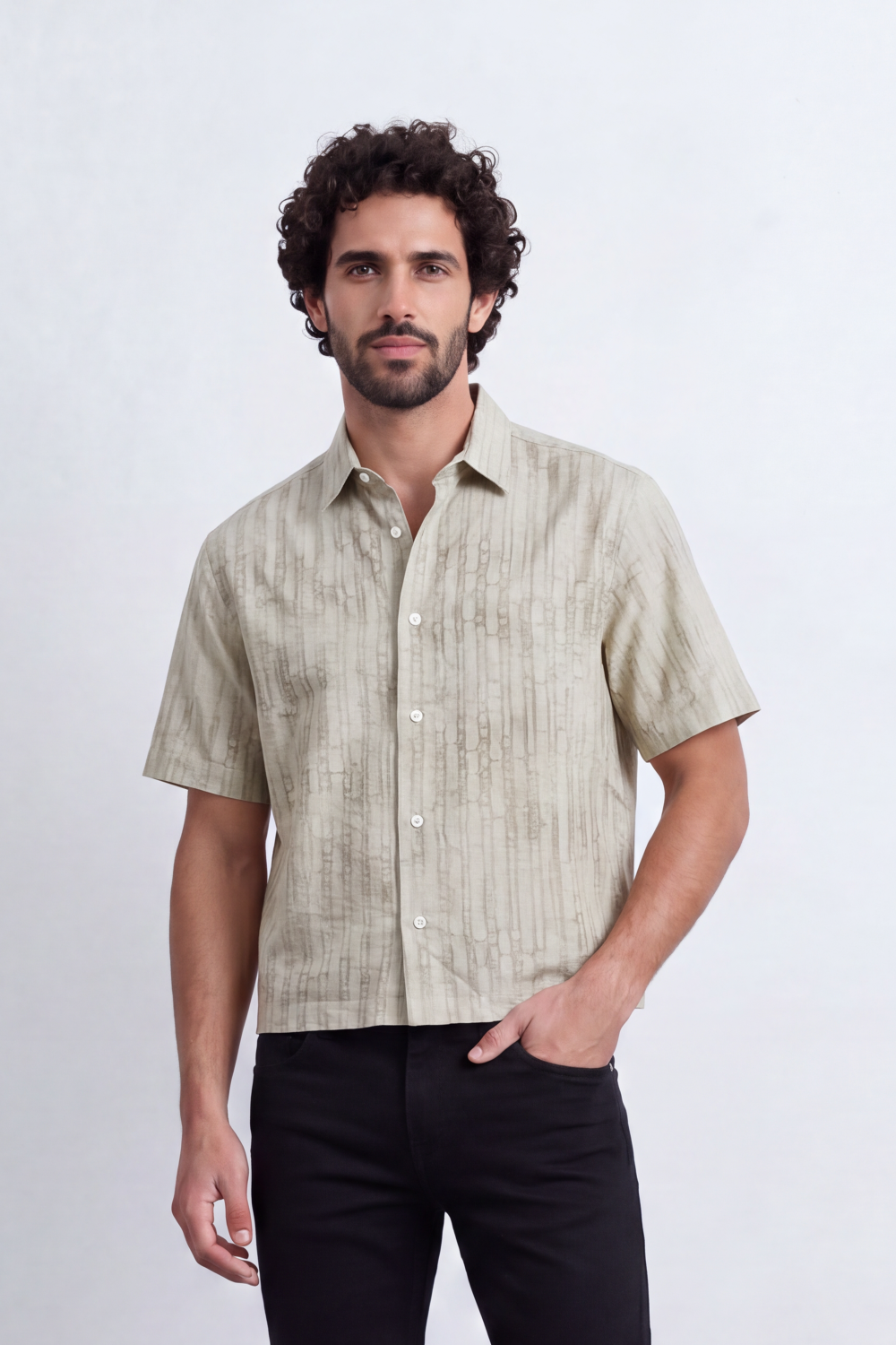 Men's Tomato Store Summer Satin-Look Resort Shirt Abstract Cloud Wash Pattern Open Collar Box Fit