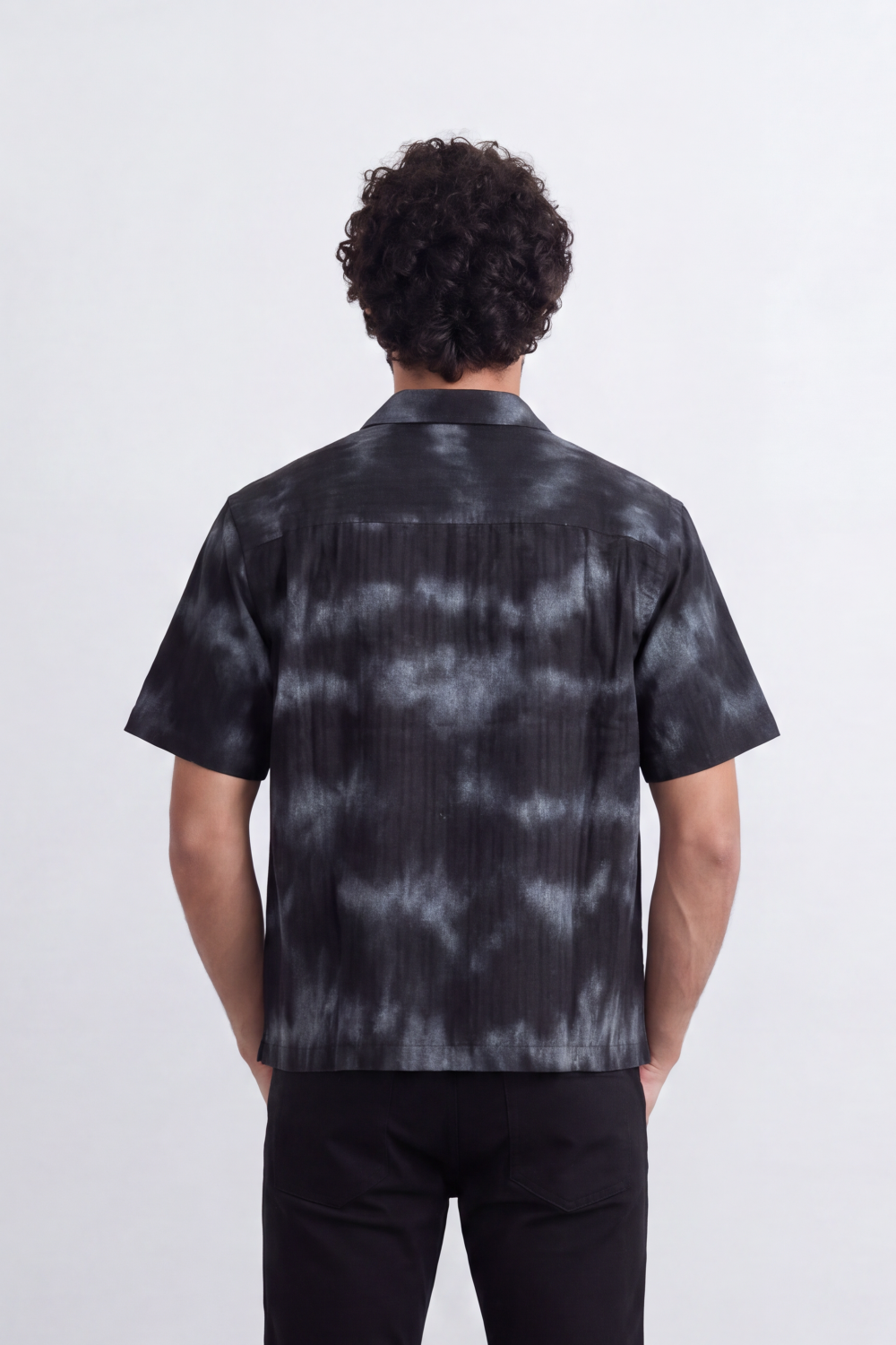 Men's Tomato Store Summer Satin-Look Resort Shirt Abstract Cloud Wash Pattern Open Collar Box Fit