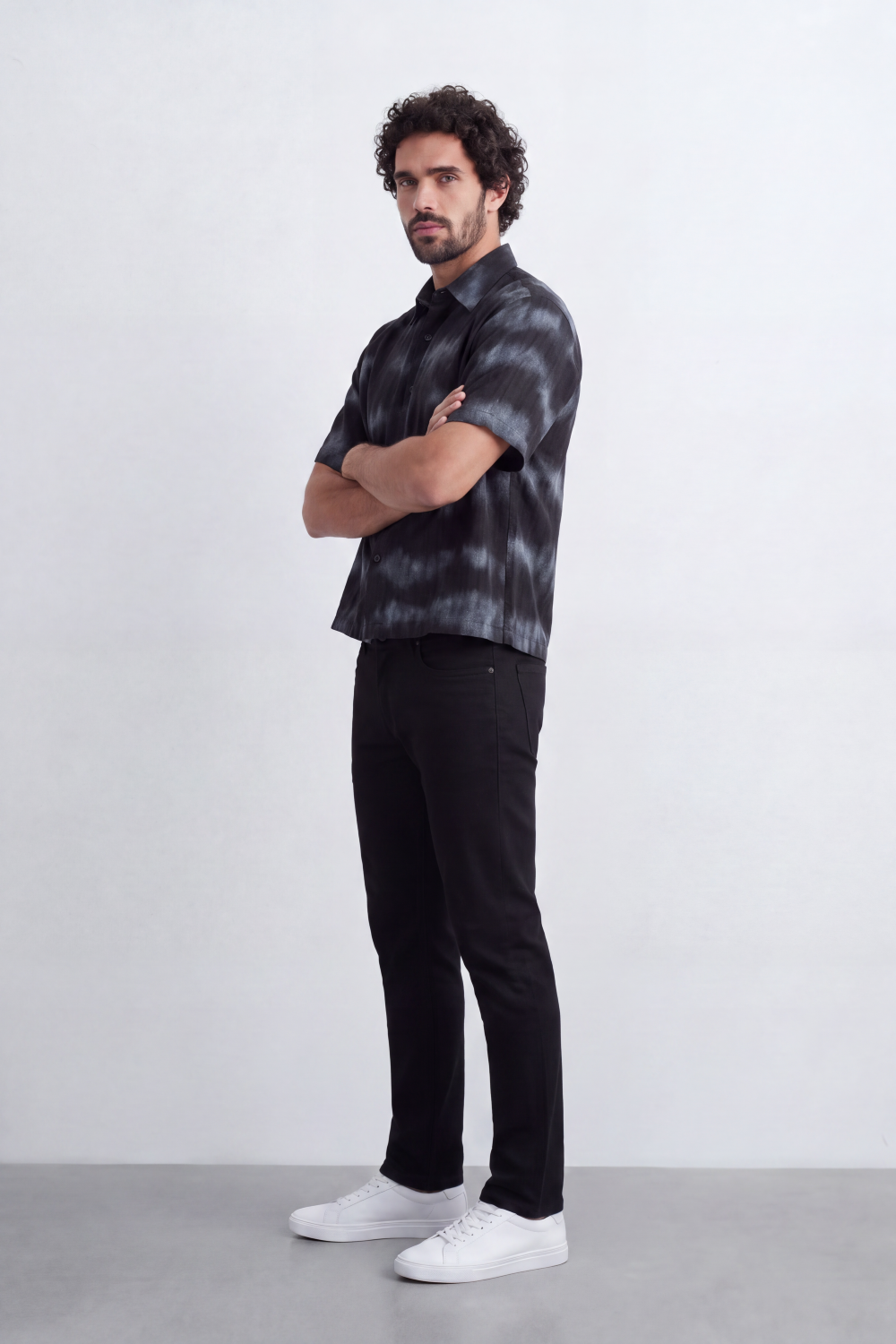 Men's Tomato Store Summer Satin-Look Resort Shirt Abstract Cloud Wash Pattern Open Collar Box Fit