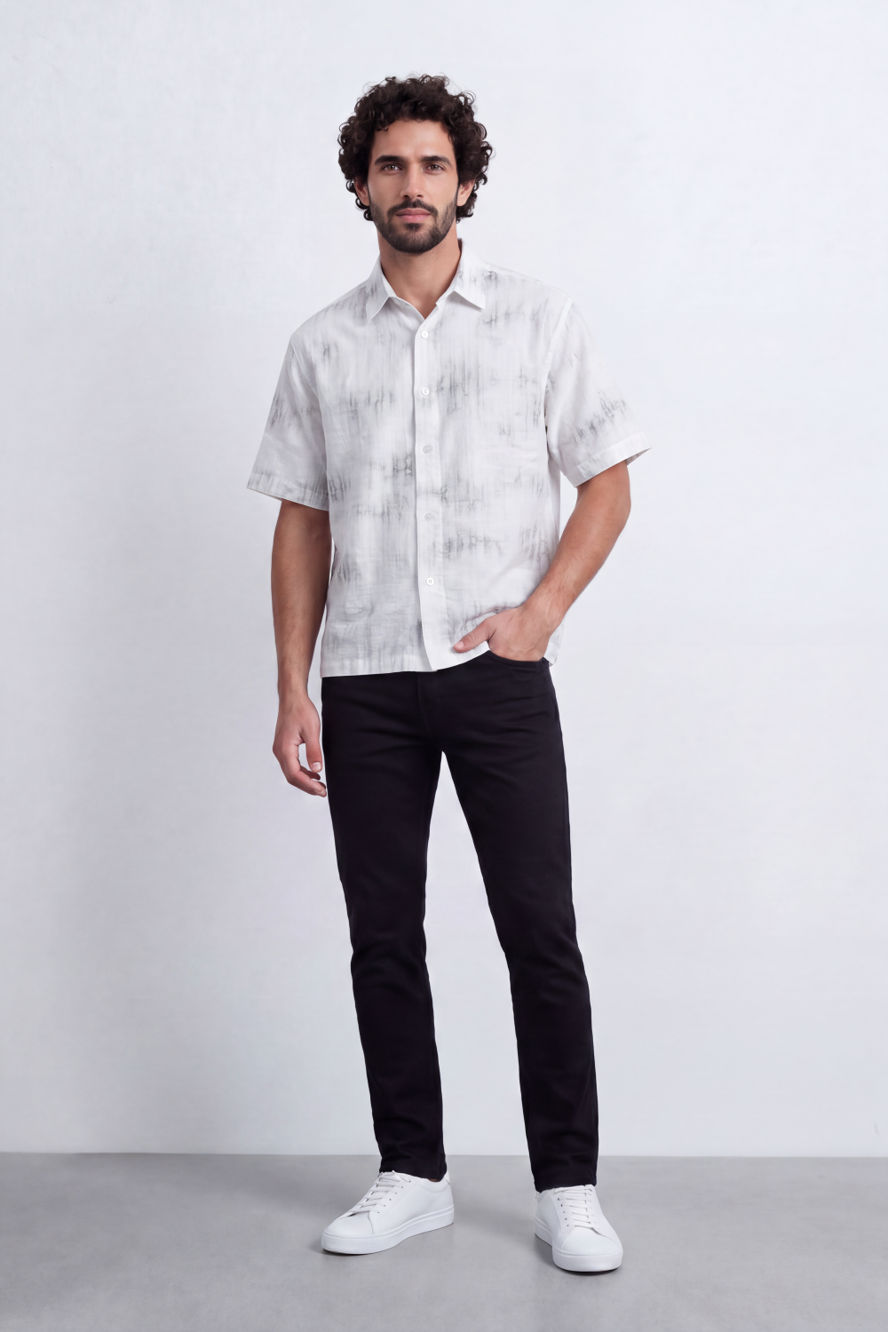 Men's Tomato Store Summer Satin-Look Resort Shirt Abstract Cloud Wash Pattern Open Collar Box Fit