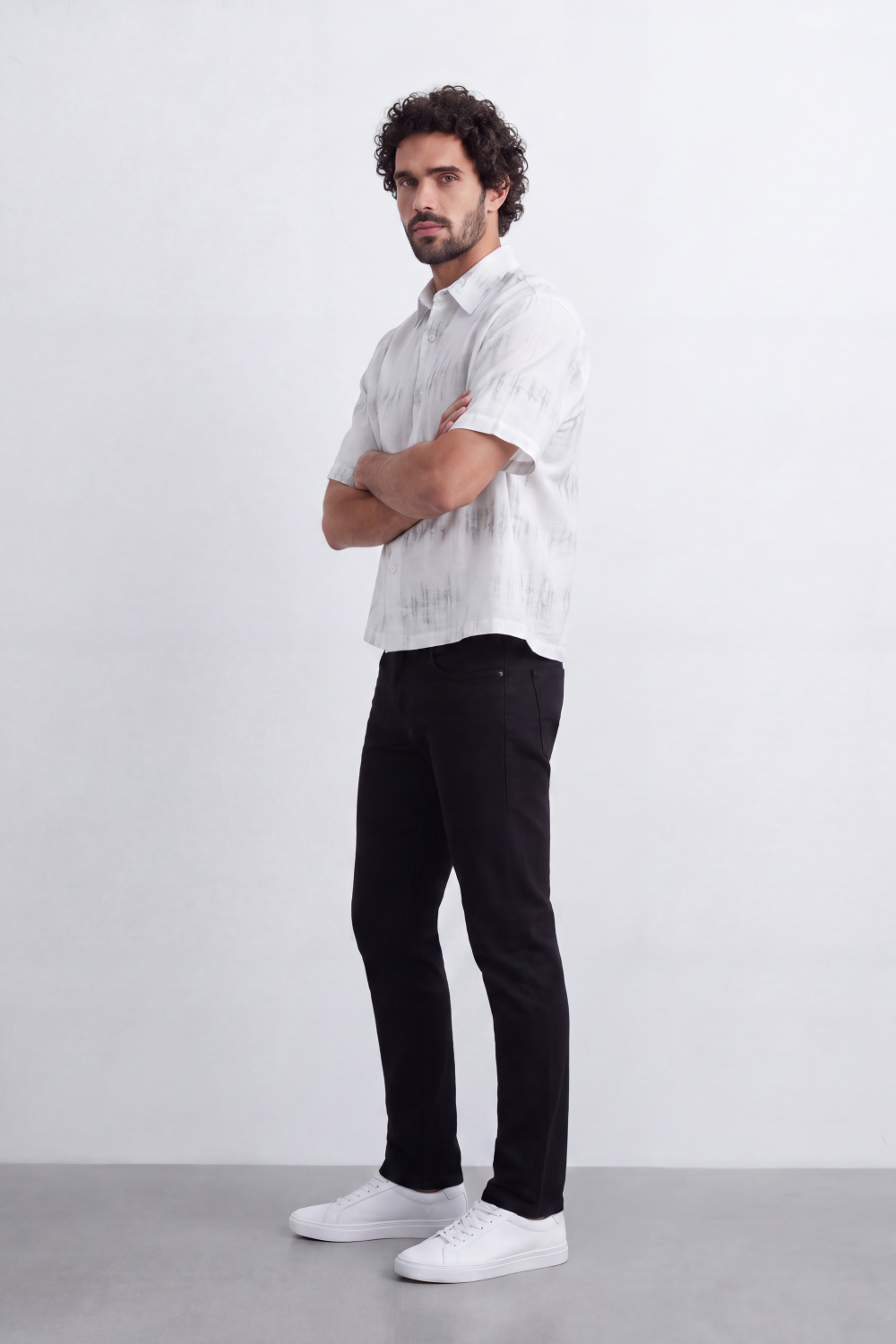 Men's Tomato Store Summer Satin-Look Resort Shirt Abstract Cloud Wash Pattern Open Collar Box Fit