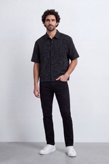 Men's Tomato Store Textured Resort Shirt Tonal Abstract Line Pattern Open Collar Box Fit