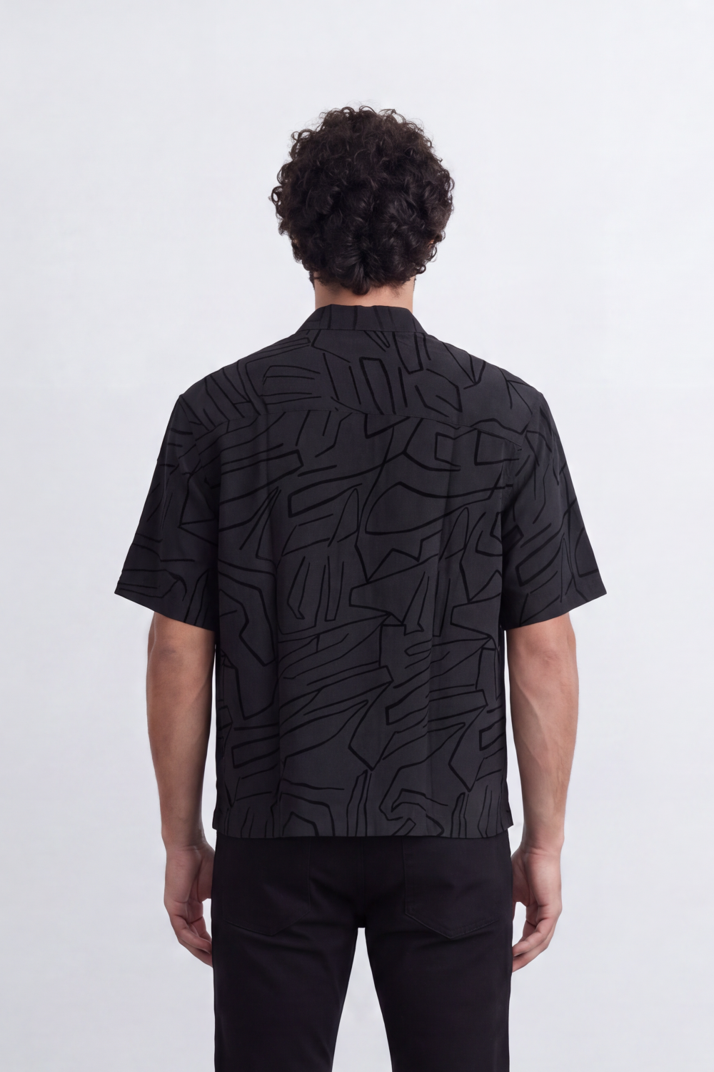 Men's Tomato Store Textured Resort Shirt Tonal Abstract Line Pattern Open Collar Box Fit