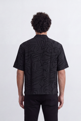 Men's Tomato Store Textured Resort Shirt Tonal Abstract Line Pattern Open Collar Box Fit