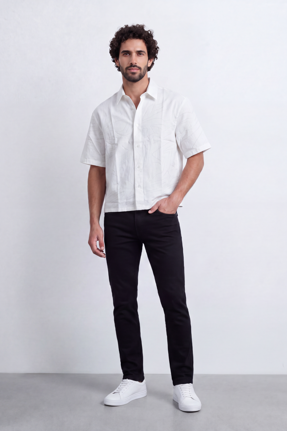 Men's Tomato Store Textured Resort Shirt Tonal Abstract Line Pattern Open Collar Box Fit