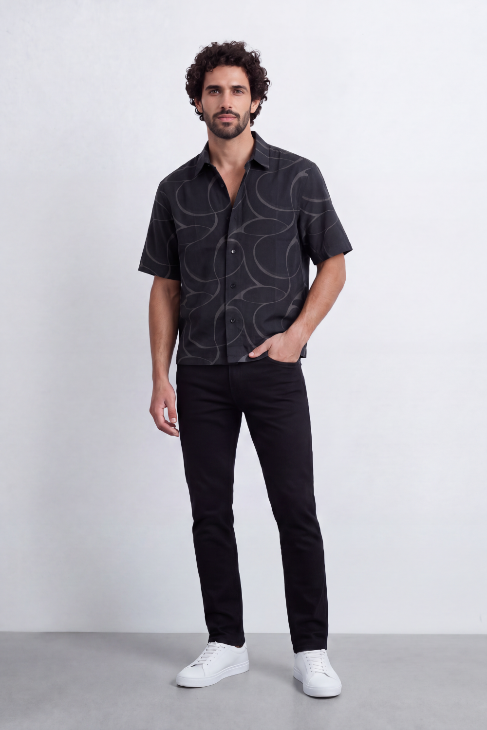 Men's Tomato Store Summer Printed Resort Shirt Bold Abstract Loop Artwork Box Fit