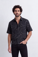 Men's Tomato Store Summer Printed Resort Shirt Bold Abstract Loop Artwork Box Fit
