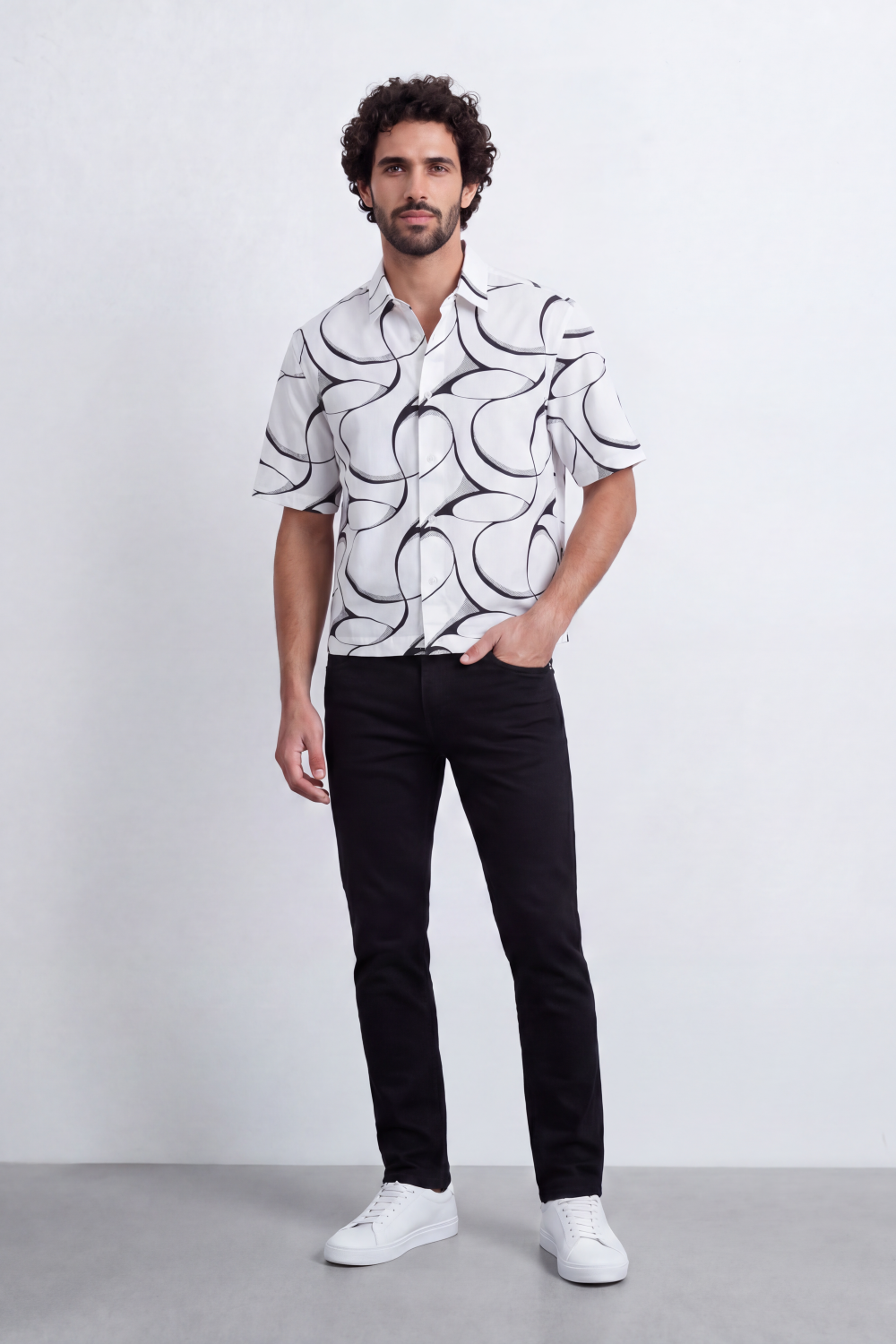 Men's Tomato Store Summer Printed Resort Shirt Bold Abstract Loop Artwork Box Fit