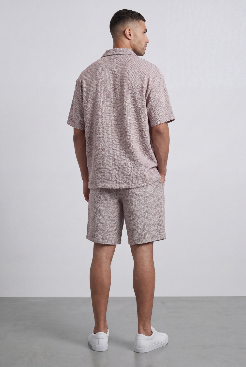 Men’s Tomato Store Airy Knit Resort Co-Ord Open Collar Textured Surface Button Front Regular Fit Outfit
