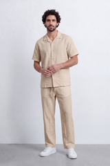 Men's Tomato Store Summer Linen-Look Co-Ord Set Camp Collar Regular Fit Outfit Natural Textured Finish