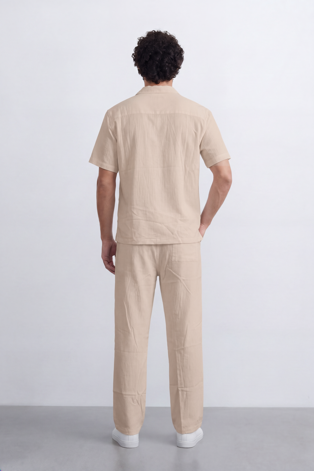 Men's Tomato Store Summer Linen-Look Co-Ord Set Camp Collar Regular Fit Outfit Natural Textured Finish