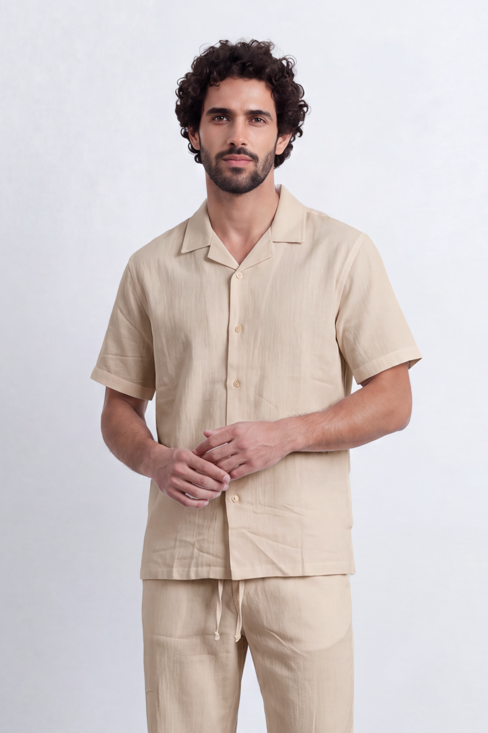 Men's Tomato Store Summer Linen-Look Co-Ord Set Camp Collar Regular Fit Outfit Natural Textured Finish