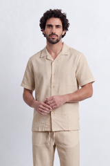 Men's Tomato Store Summer Linen-Look Co-Ord Set Camp Collar Regular Fit Outfit Natural Textured Finish