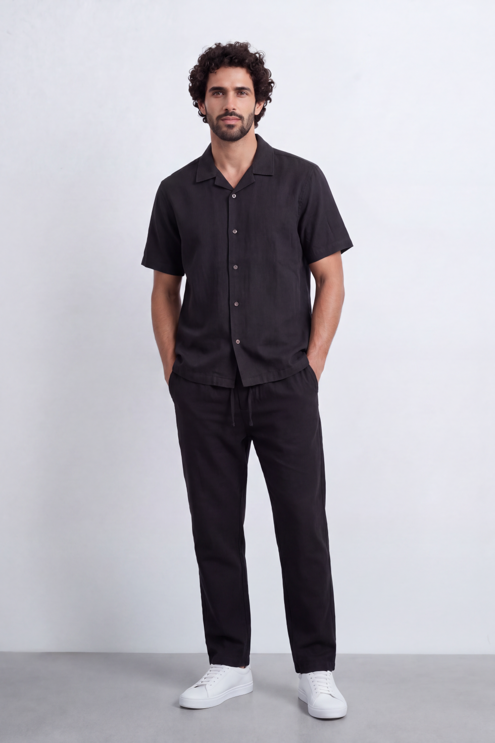 Men's Tomato Store Summer Linen-Look Co-Ord Set Camp Collar Regular Fit Outfit Natural Textured Finish