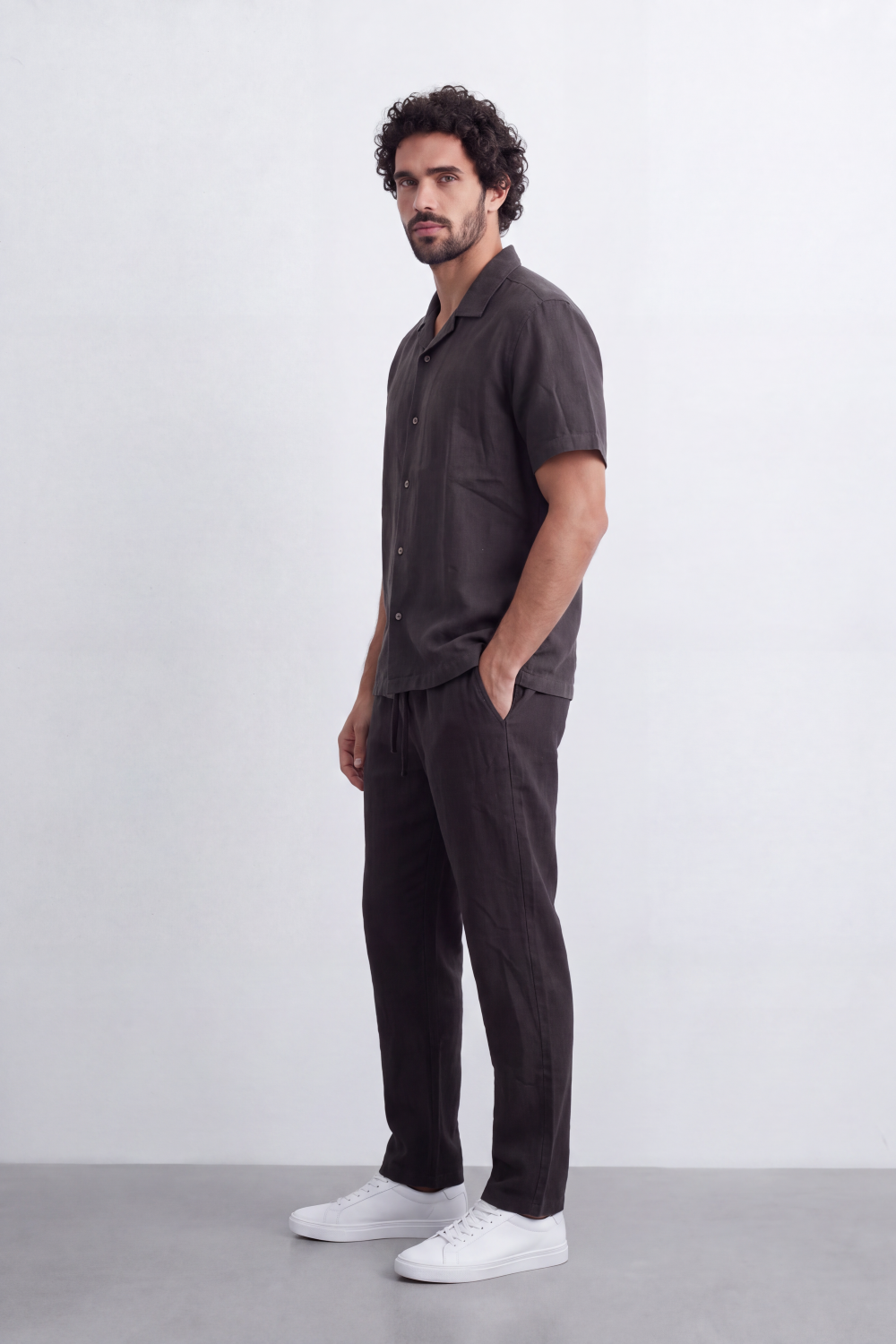 Men's Tomato Store Summer Linen-Look Co-Ord Set Camp Collar Regular Fit Outfit Natural Textured Finish