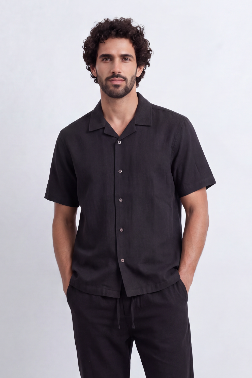 Men's Tomato Store Summer Linen-Look Co-Ord Set Camp Collar Regular Fit Outfit Natural Textured Finish