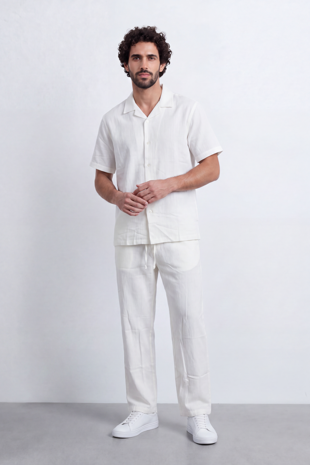 Men's Tomato Store Summer Linen-Look Co-Ord Set Camp Collar Regular Fit Outfit Natural Textured Finish