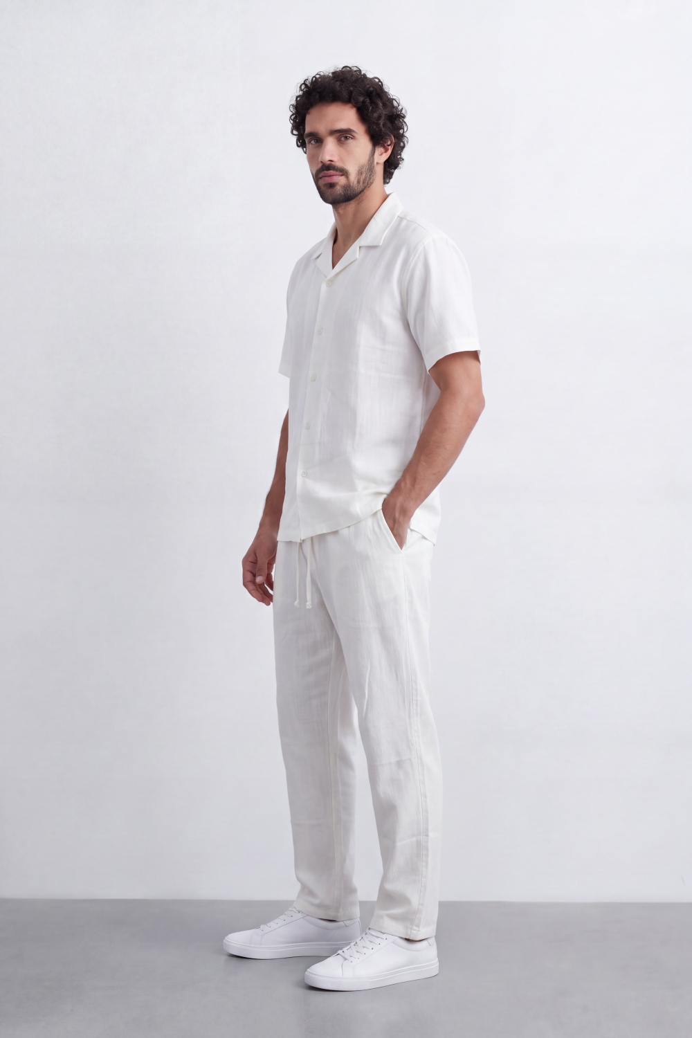 Men's Tomato Store Summer Linen-Look Co-Ord Set Camp Collar Regular Fit Outfit Natural Textured Finish