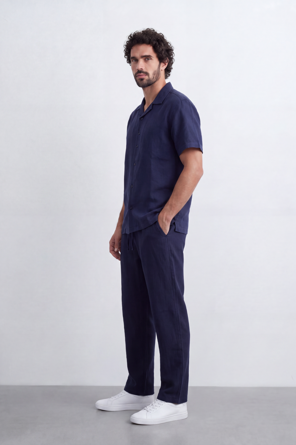 Men's Tomato Store Summer Linen-Look Co-Ord Set Camp Collar Regular Fit Outfit Natural Textured Finish
