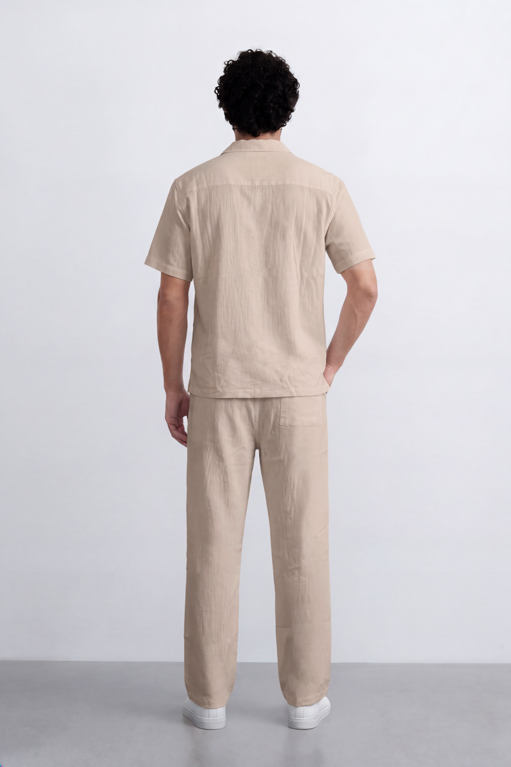 Men's Tomato Store Summer Linen-Look Co-Ord Set Camp Collar Regular Fit Outfit Natural Textured Finish