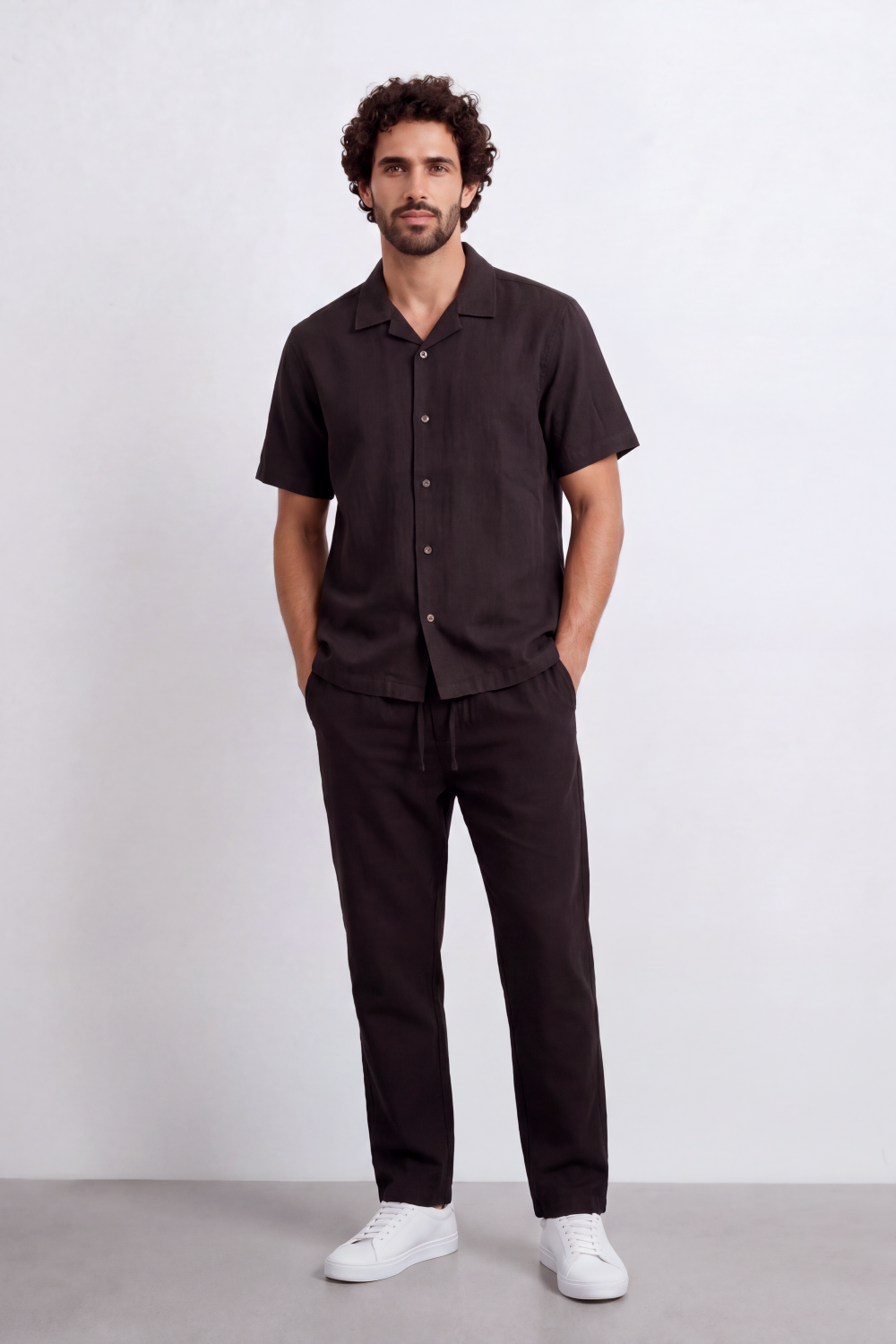 Men's Tomato Store Summer Linen-Look Co-Ord Set Camp Collar Regular Fit Outfit Natural Textured Finish