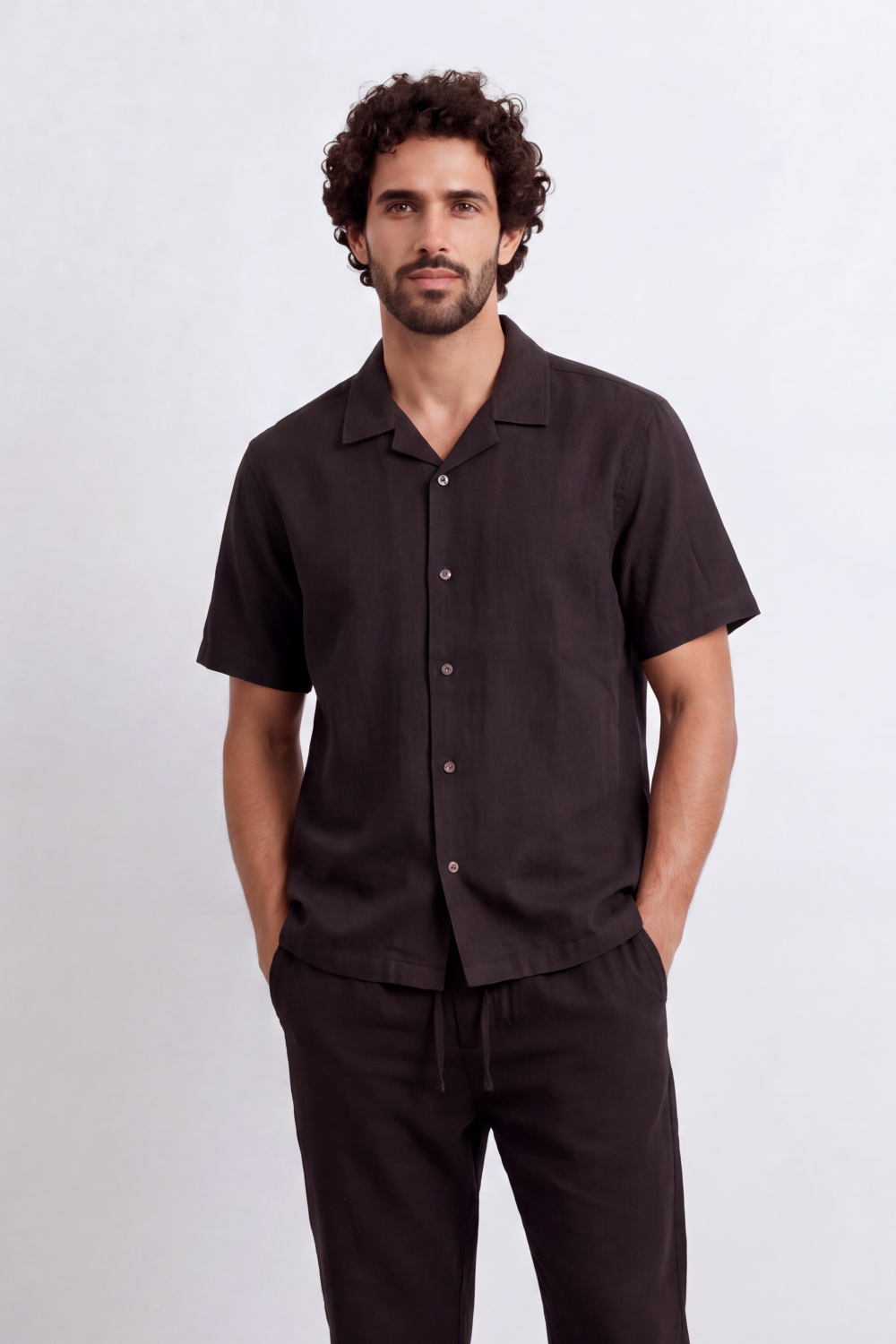 Men's Tomato Store Summer Linen-Look Co-Ord Set Camp Collar Regular Fit Outfit Natural Textured Finish