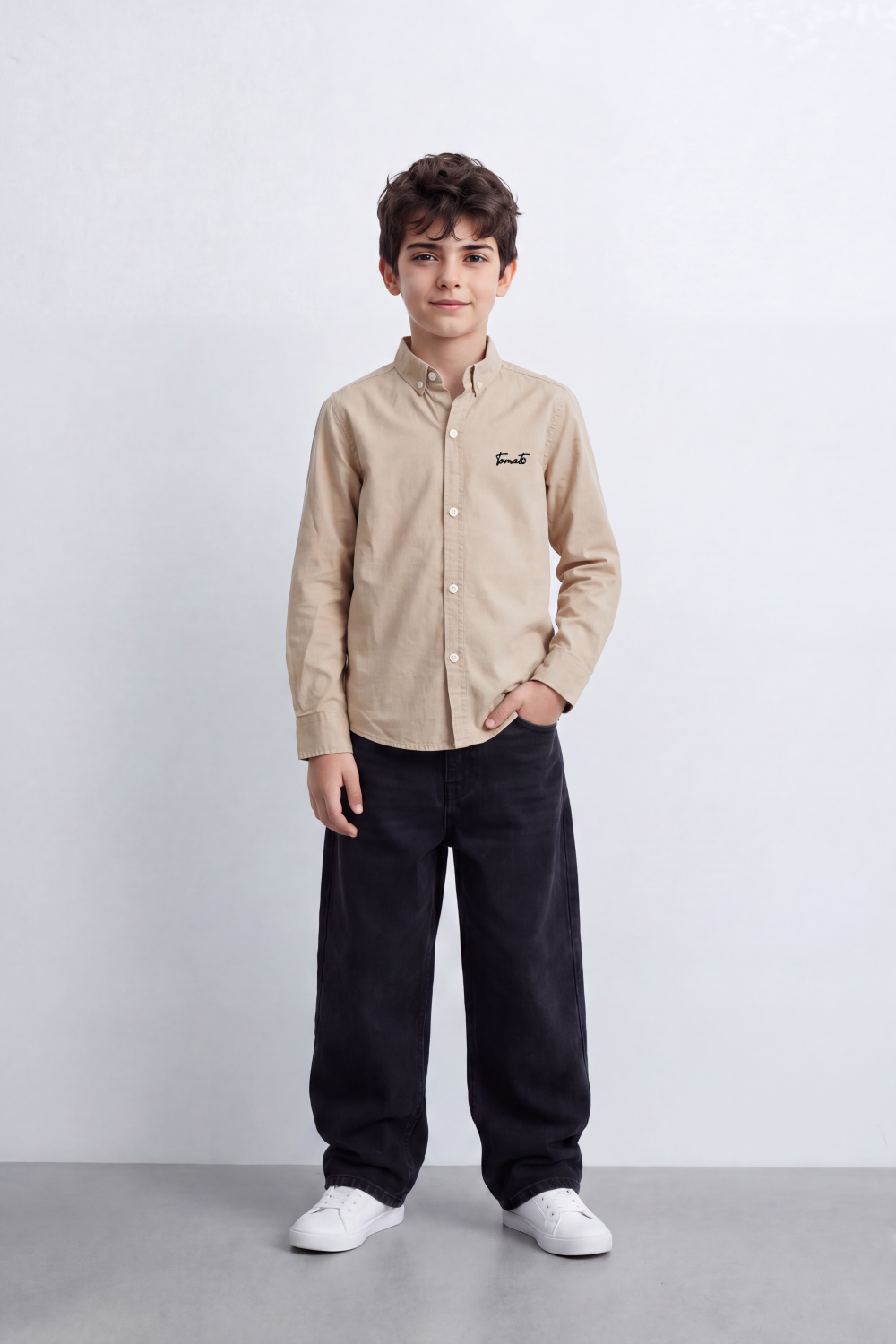 Boy's Tomato Store Shirt Signature Chest Embroidery Long Sleeve
