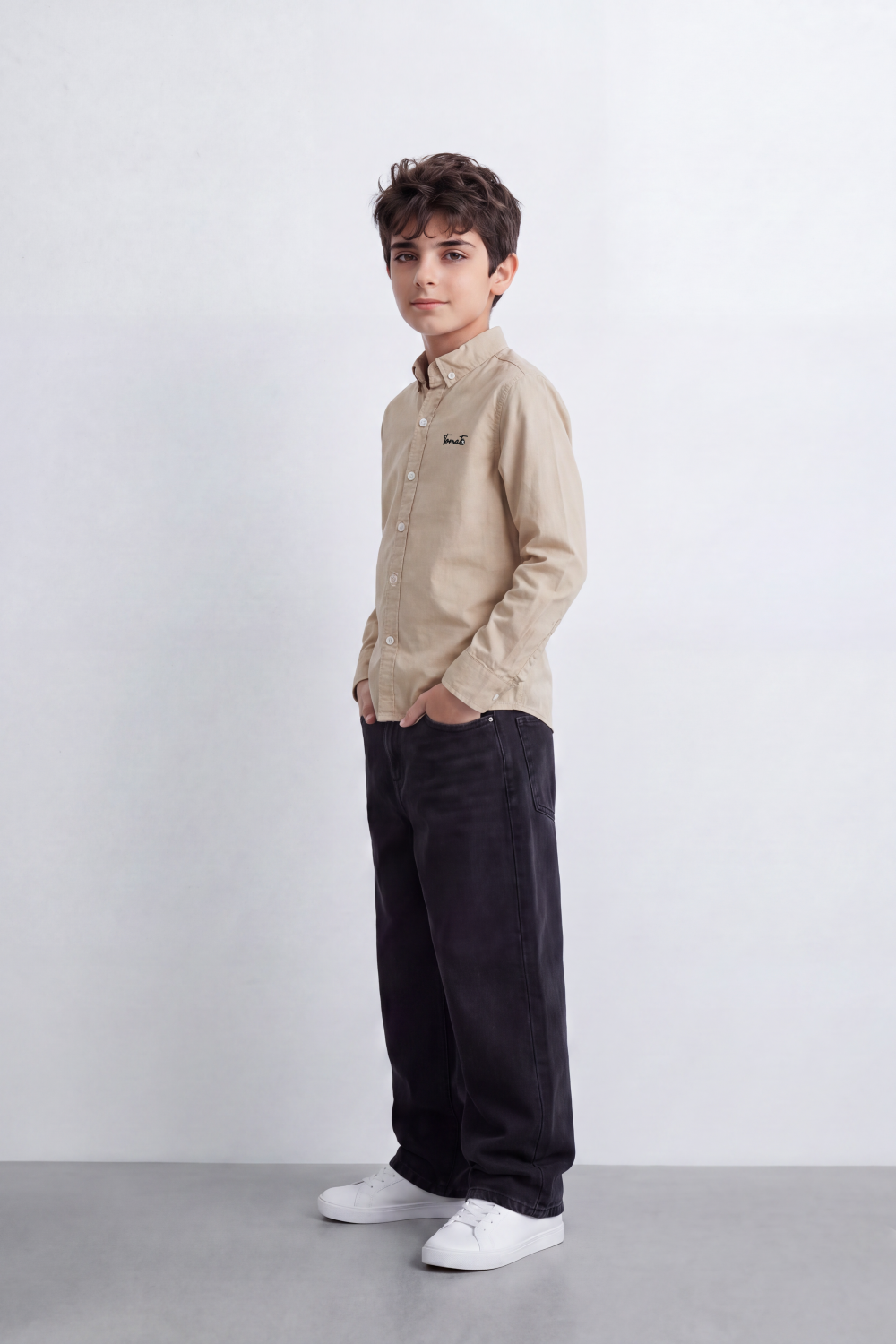 Boy's Tomato Store Shirt Signature Chest Embroidery Long Sleeve