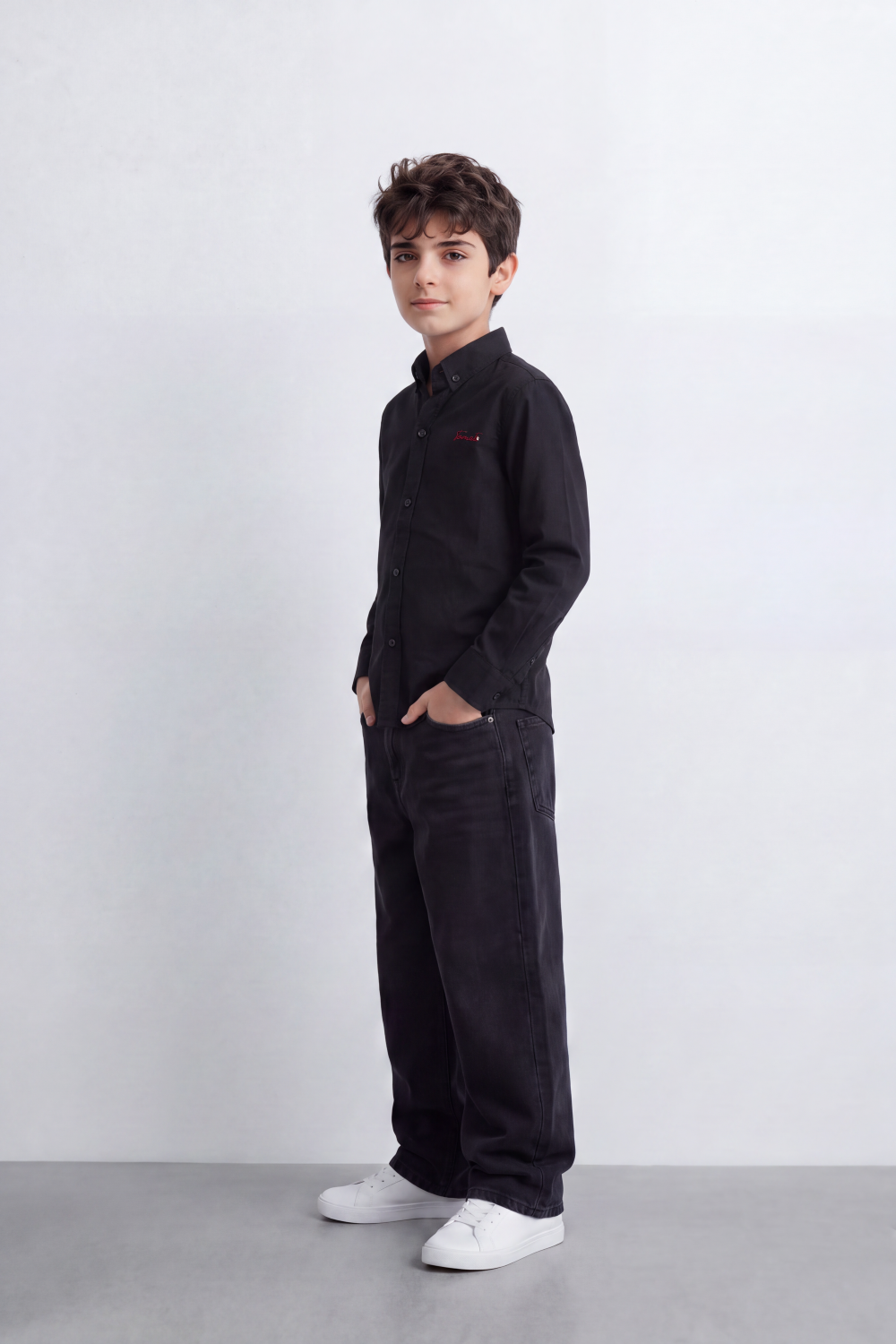 Boy's Tomato Store Shirt Signature Chest Embroidery Long Sleeve