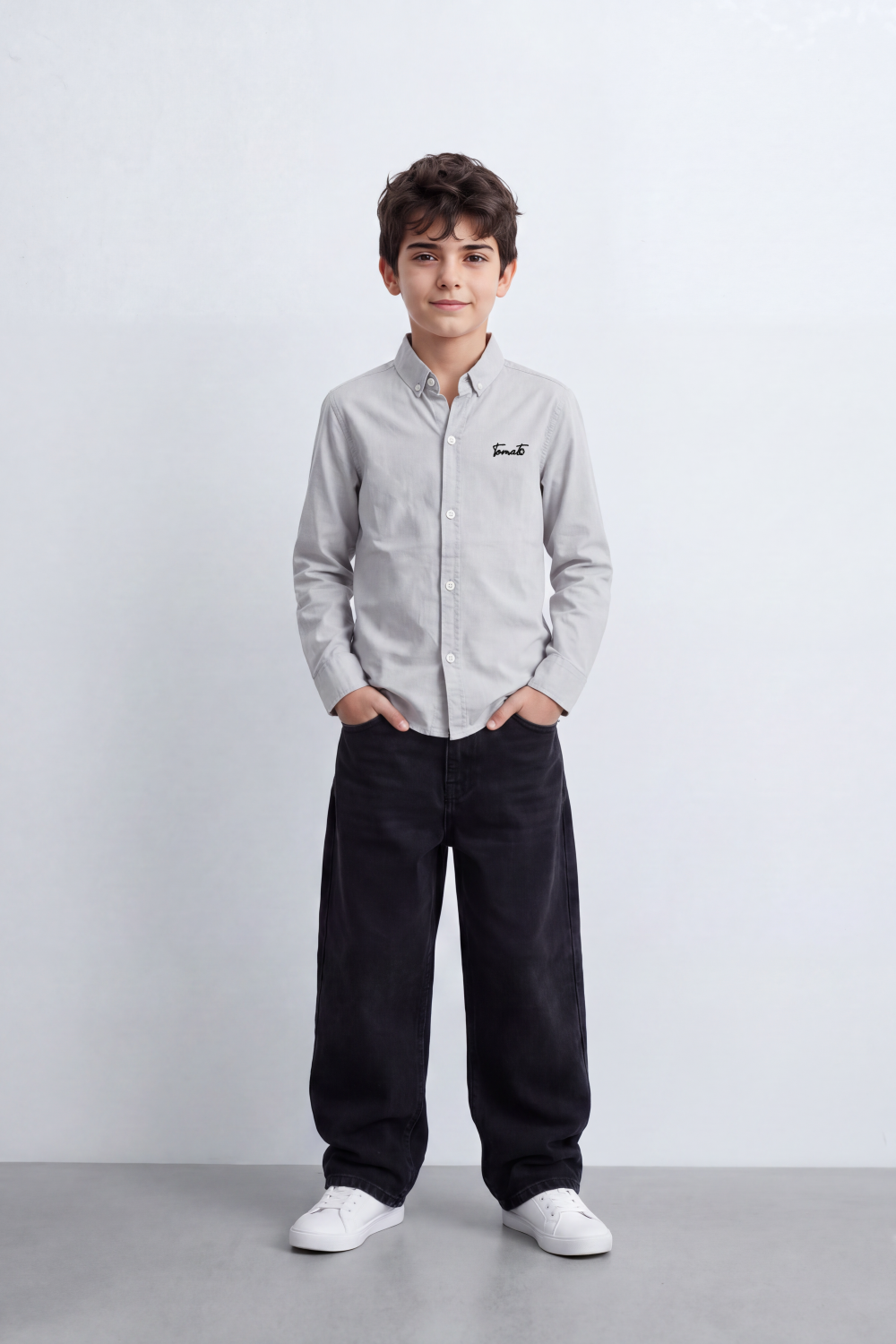 Boy's Tomato Store Shirt Signature Chest Embroidery Long Sleeve