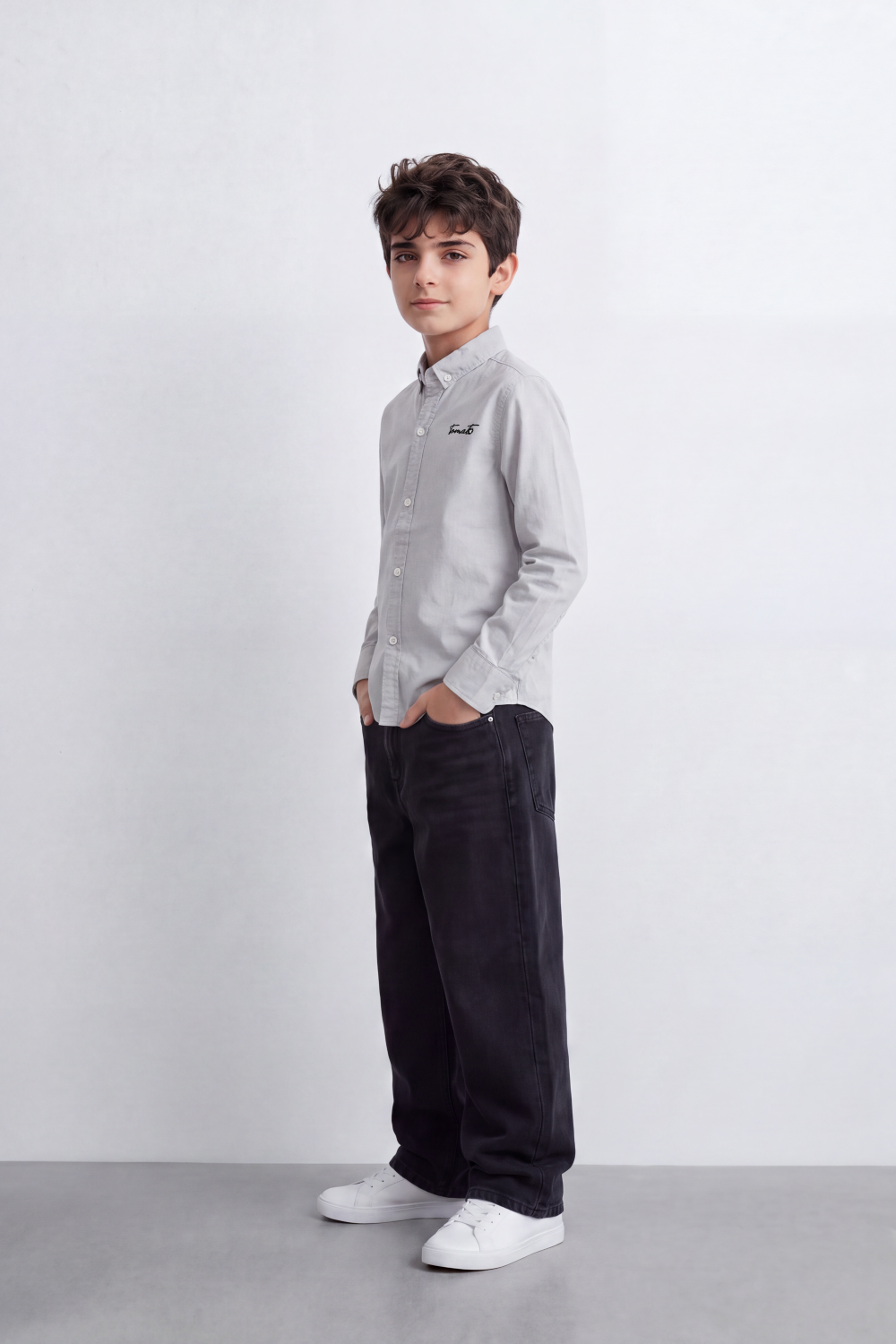 Boy's Tomato Store Shirt Signature Chest Embroidery Long Sleeve