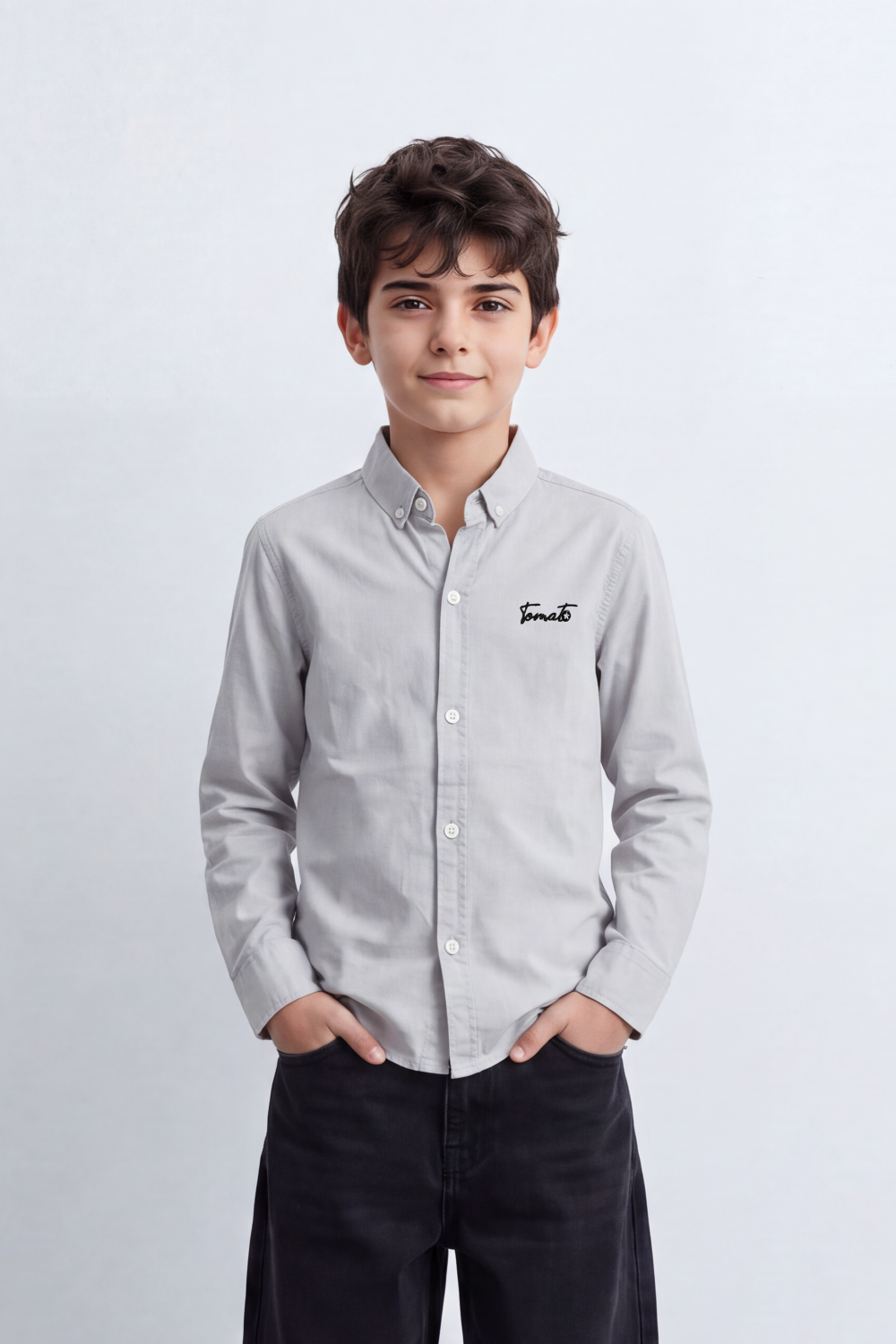 Boy's Tomato Store Shirt Signature Chest Embroidery Long Sleeve