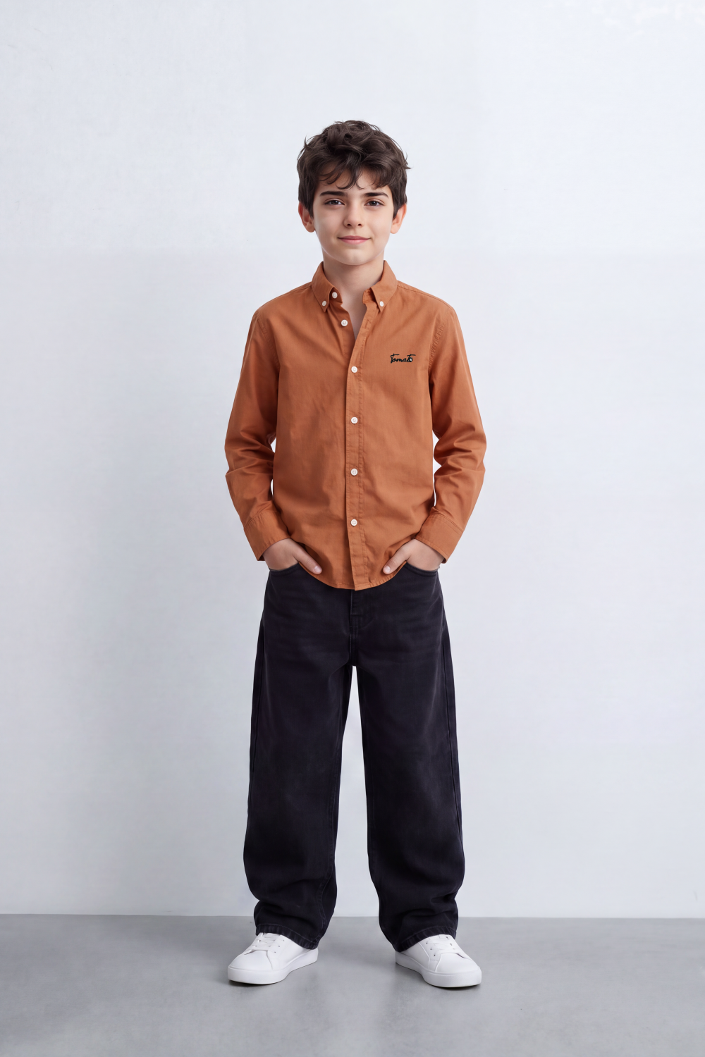 Boy's Tomato Store Shirt Signature Chest Embroidery Long Sleeve