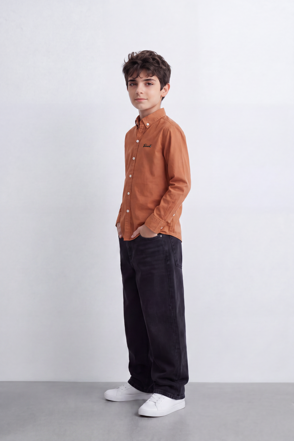Boy's Tomato Store Shirt Signature Chest Embroidery Long Sleeve