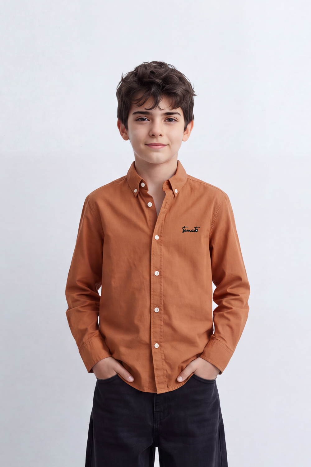 Boy's Tomato Store Shirt Signature Chest Embroidery Long Sleeve