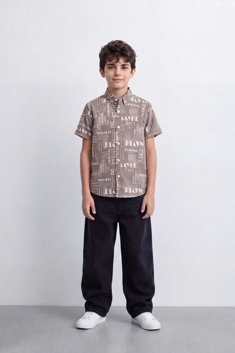 Boy's Tomato Store Summer Printed Poplin Shirt Allover Typography Artwork Half Sleeve
