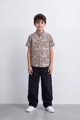 Boy's Tomato Store Summer Printed Poplin Shirt Allover Typography Artwork Half Sleeve