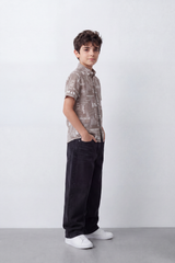 Boy's Tomato Store Summer Printed Poplin Shirt Allover Typography Artwork Half Sleeve
