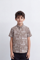 Boy's Tomato Store Summer Printed Poplin Shirt Allover Typography Artwork Half Sleeve