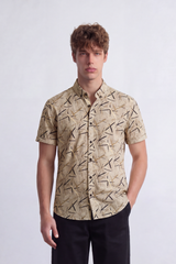 Men's Tomato Store Shirt Abstract Linear Print Short Sleeve