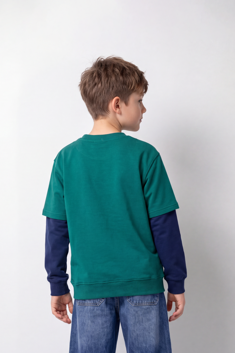 Boy's Tomato Store Winter Layered Fleece Sweatshirt Contrast Sleeve Design Character Graphic Oversize